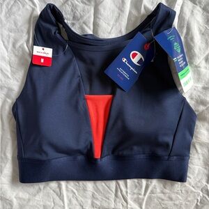 Champion Navy and Poppy Absolute Eco Shape Max Sports Bra